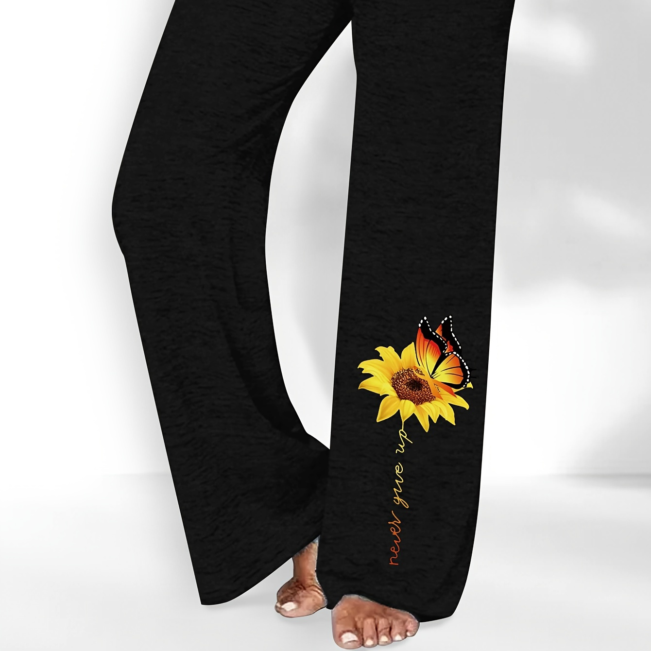 

Sunflower Print Straight Leg Pants, Casual Pants For Spring & Fall, Women's Clothing