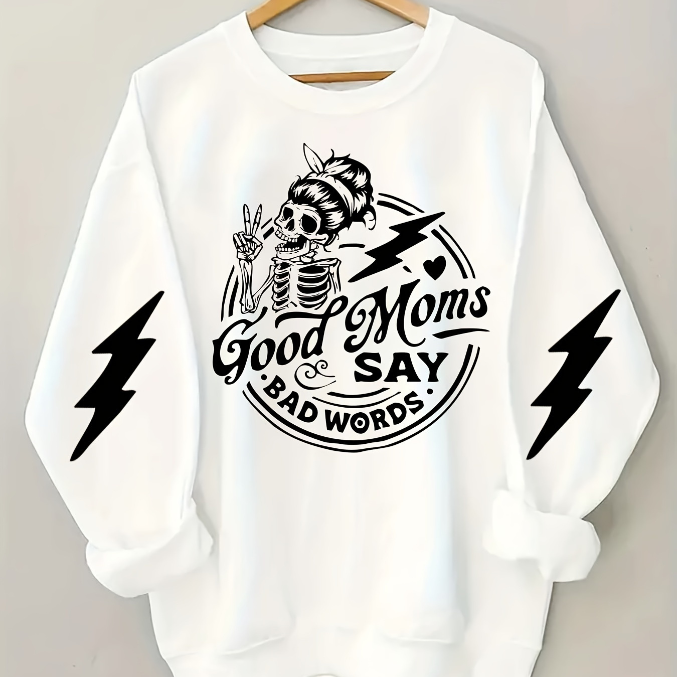 

Plus Size Good Moms Print Pullover Sweatshirt, Casual Long Sleeve Crew Neck Sweatshirt For Fall & Spring, Women's Plus Size Clothing