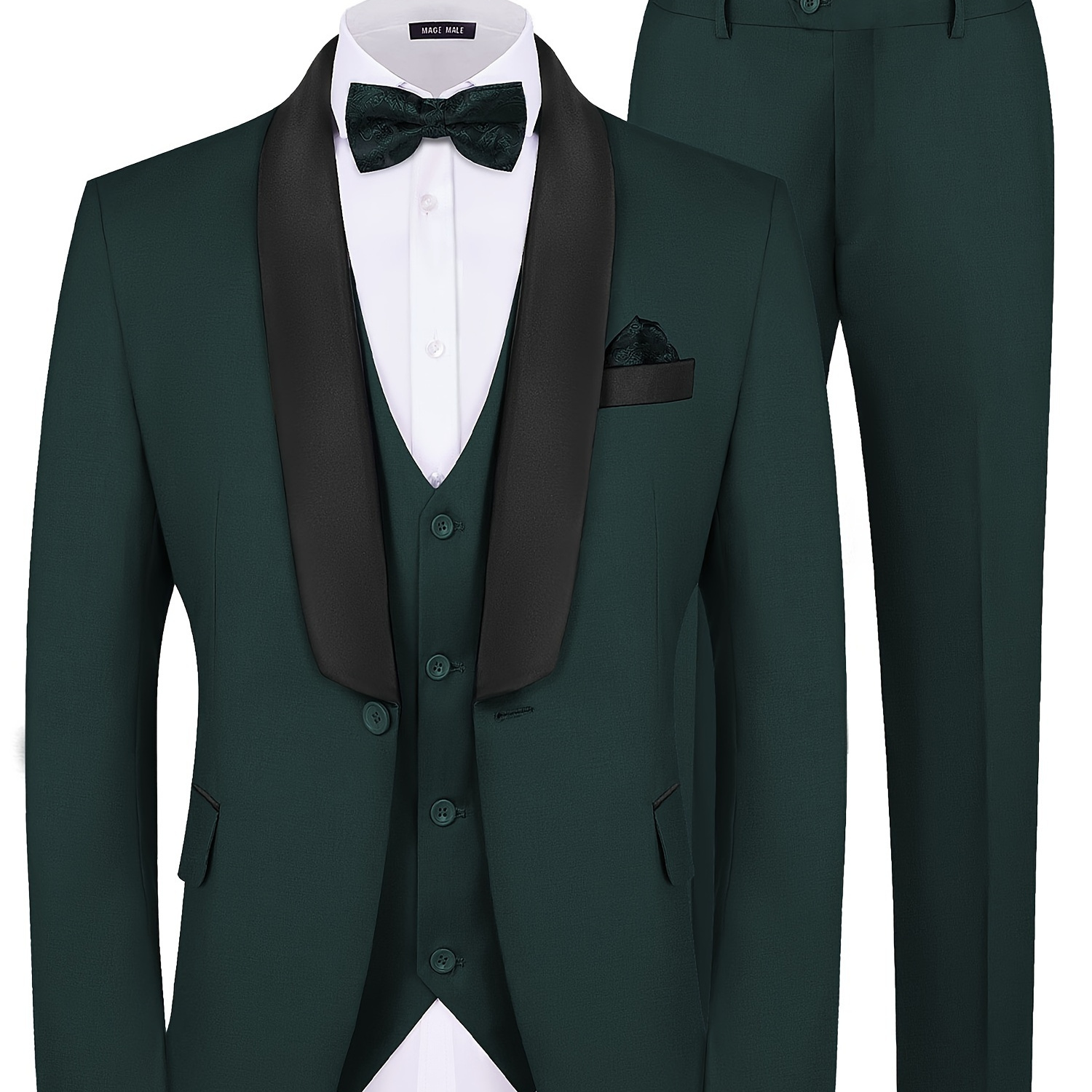 

Mage Male Men's Plus Size 3 Piece Suit Big And Tall Solid 1 Button Party Wedding Tuxedo Suits Blazer Jacket Vest Pants Set Dark Green