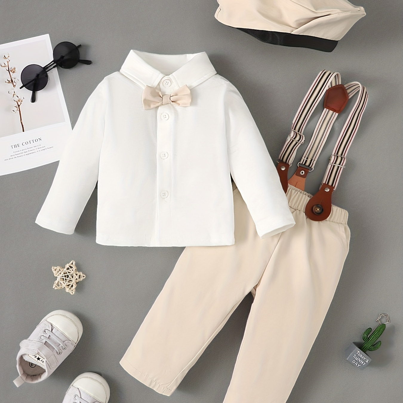 boys 2pcs casual outfit set bowtie shirt cute suspender Temu