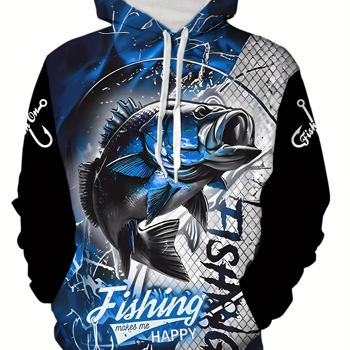 

Men's Vibrant 3d Fish Hooded Sweatshirt - Soft, Breathable, And Comfortable - Spring, Fall, And Winter , Casual Men's Clothing For Wear