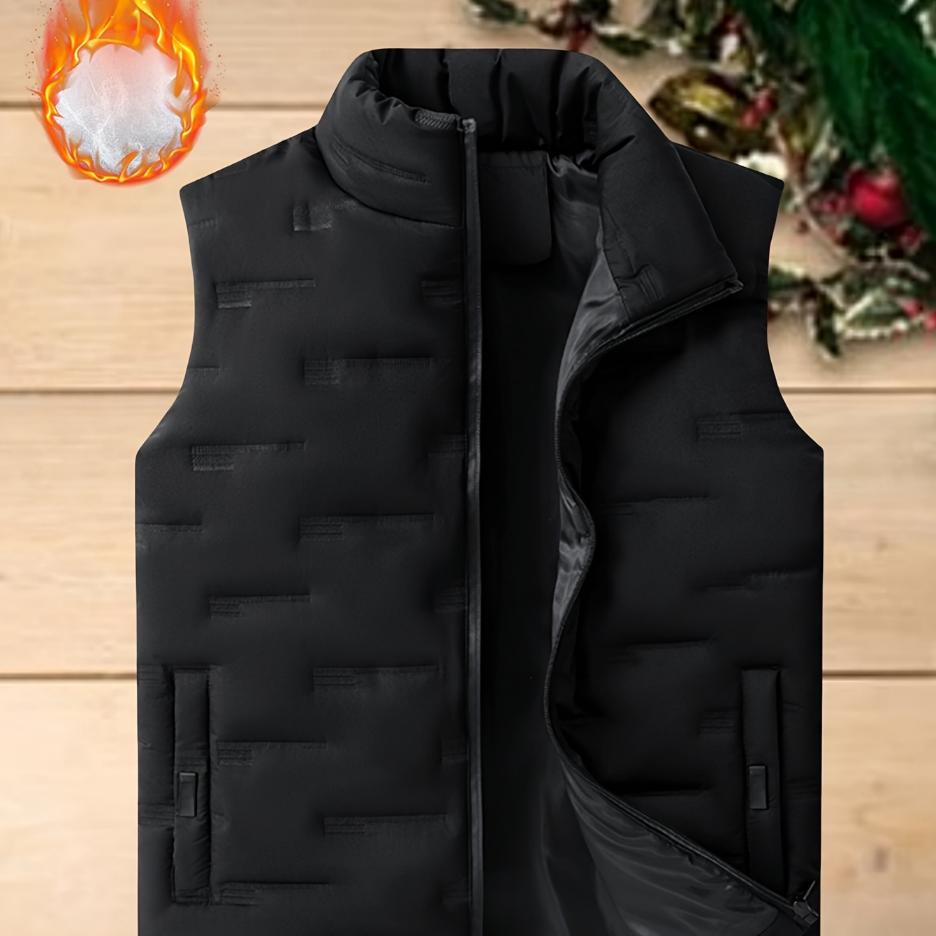 

Gilet Décontracté pour Homme à Col , 100% Polyester, Veste Chaud Manches à Motif Géométrique avec Poches pour Automne/Hiver, Gilet Pull