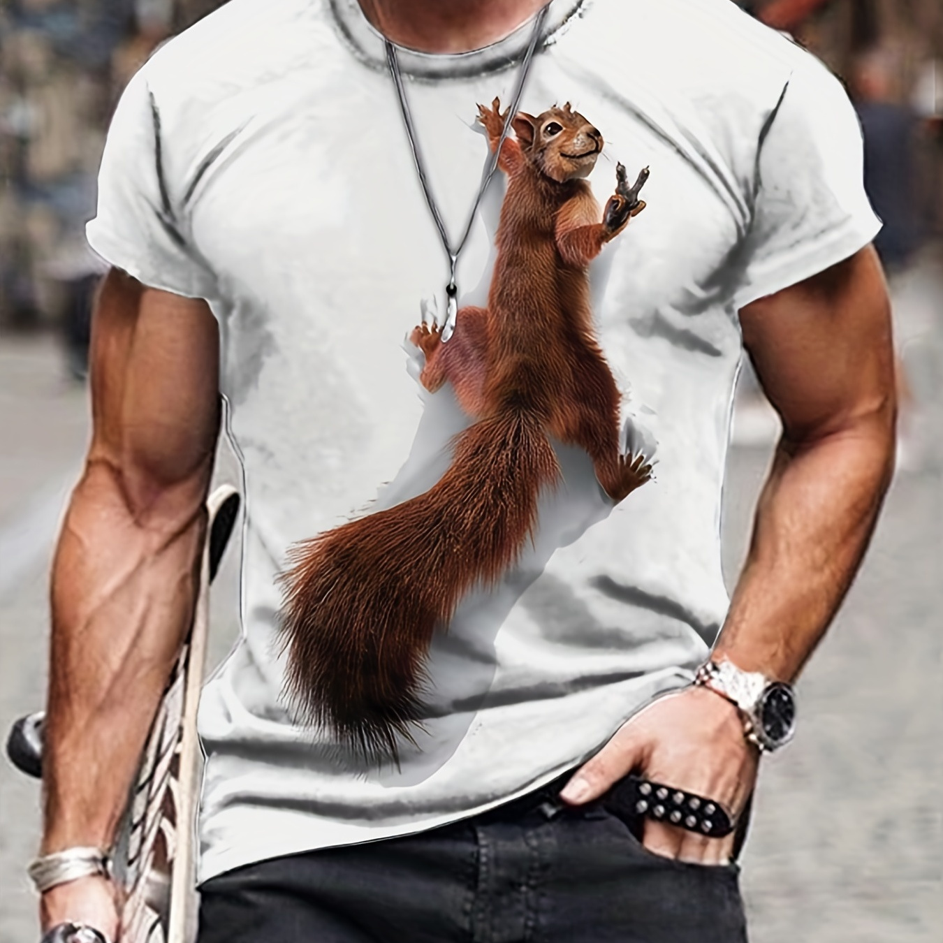 

Funny 3d Squirrel Pattern Print Men's Comfy Chic T-shirt, Graphic Tee Men's Summer Outdoor Clothes, Men's Clothing, Tops For Men, Gift For Men