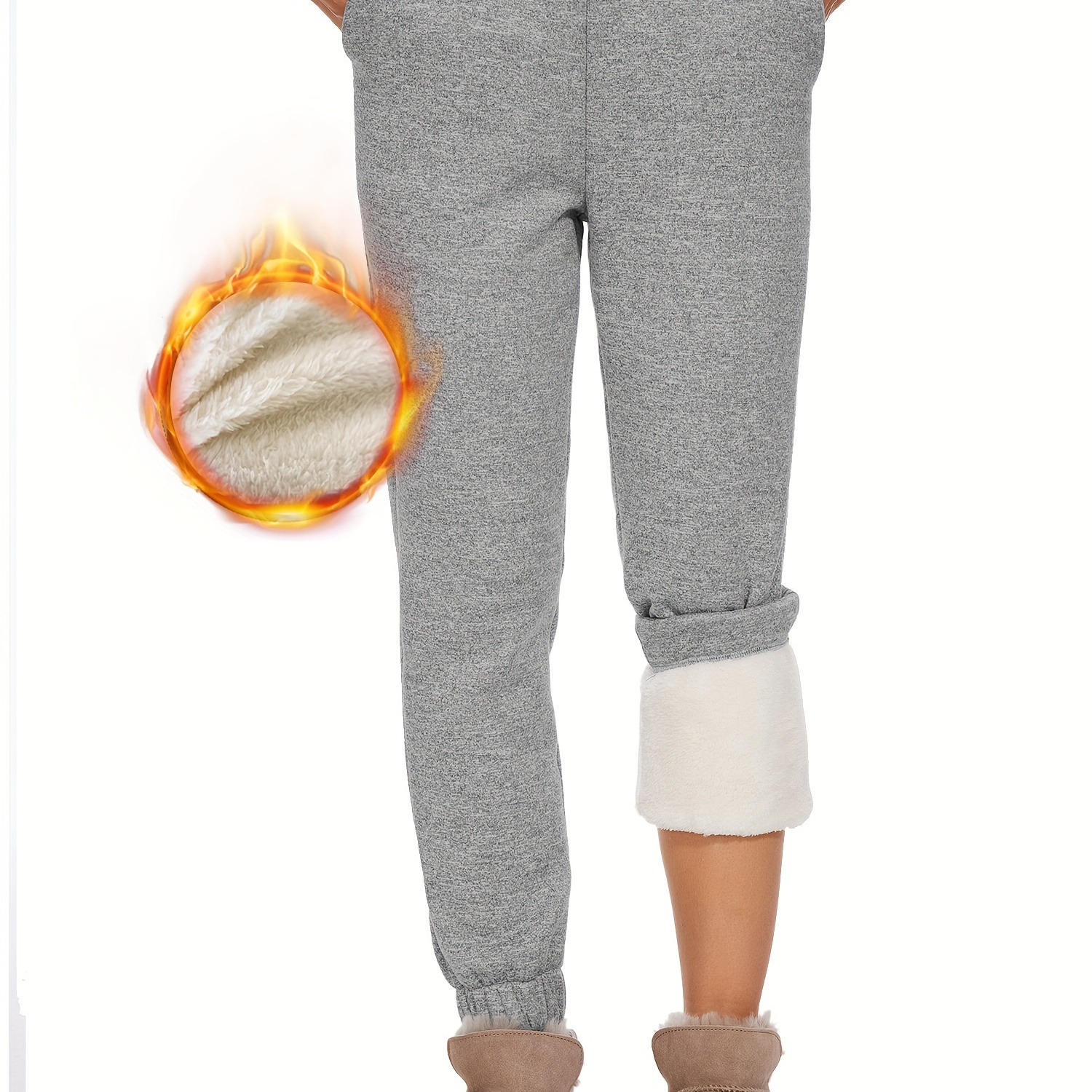 

Drawstring Slant Pocket Sports Warm Pants, Solid Color Fleece Lined Casual Pants, Women's Activewear