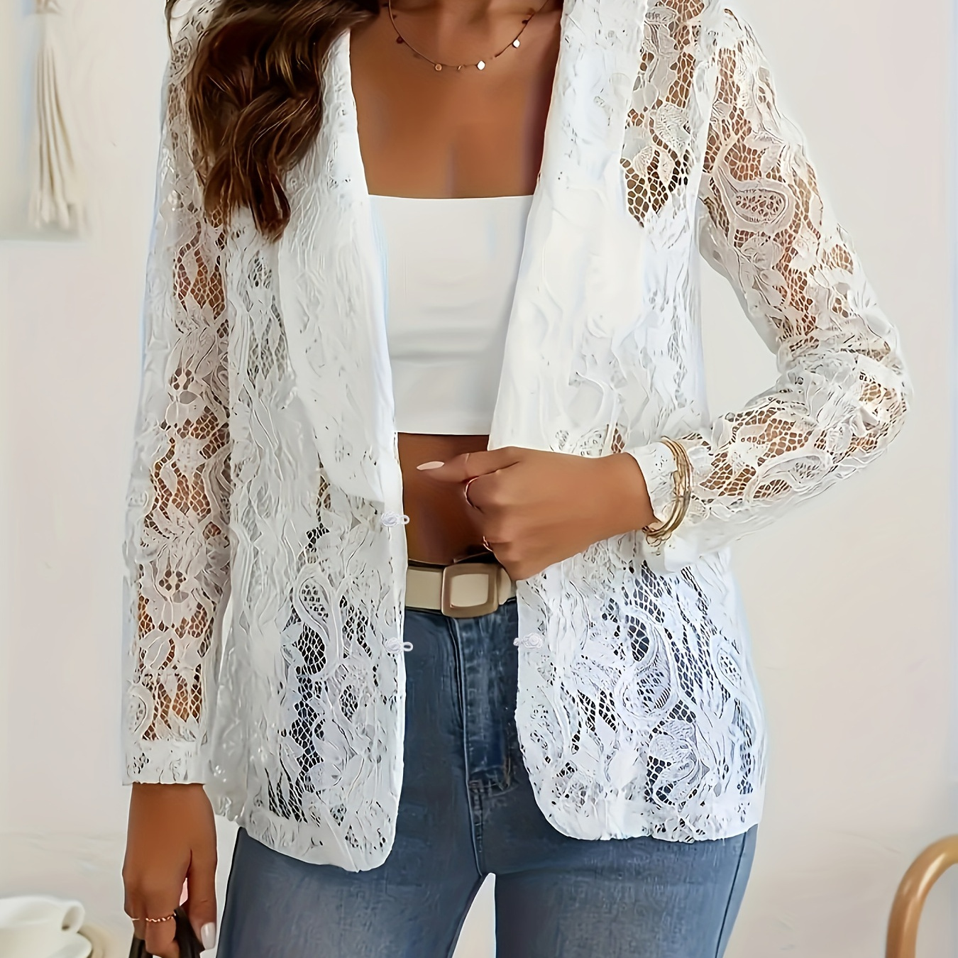 

en à devant , élégant à col cranté et longues le et , vêtements femmes