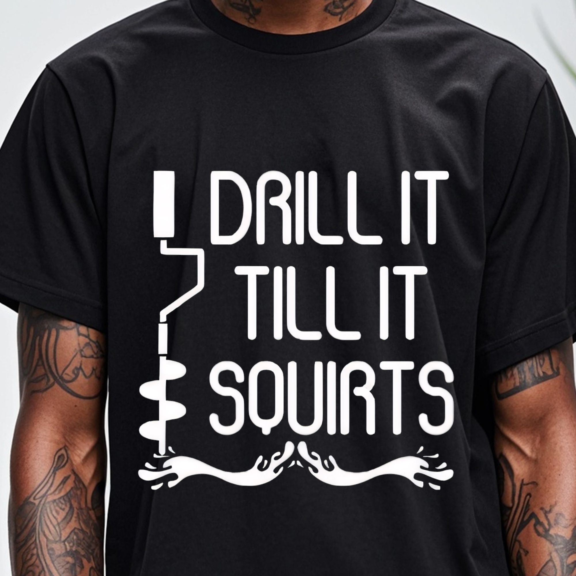 

Drill It Till It , Men's Graphic T Shirts, Black Crew Neck, Soft 100% Cotton, Funny, Casual Summer Tee, Breathable, Ultra-soft, Ideal For Running, Going Out, Cotton