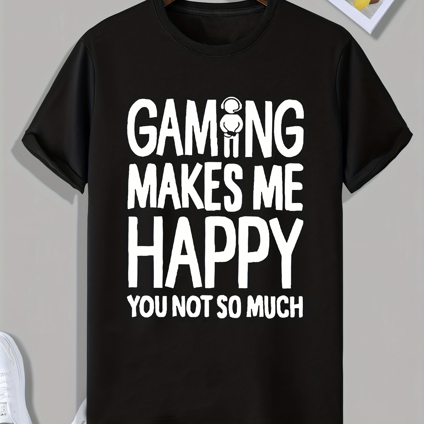 

T-shirts Pour Hommes, T-shirt Imprimé Drôle 'Gaming Make Me Happy', T-shirt Décontracté À Manches Courtes Pour L'été Printemps Automne, Hauts Comme Cadeaux