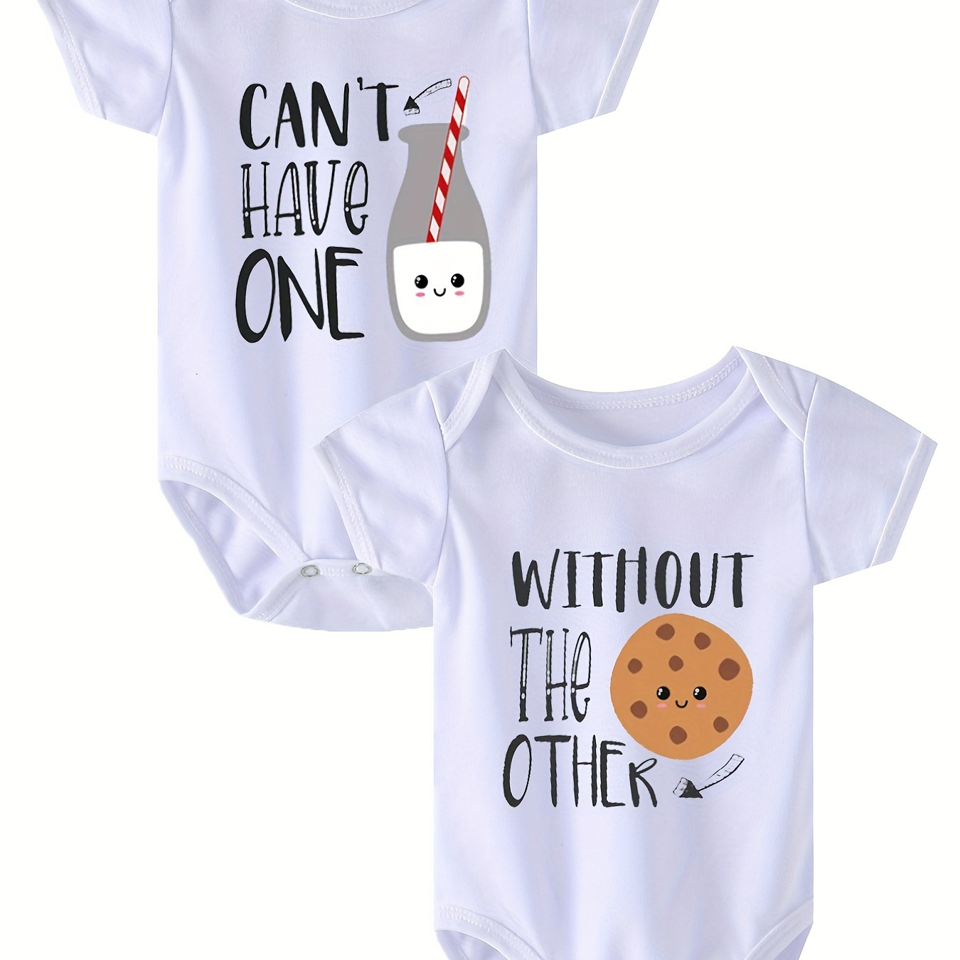 2pcs Baby Boys And Girls Cute Cartoon Letter Graphic Print Short Sleeve Onesie Set Clothes