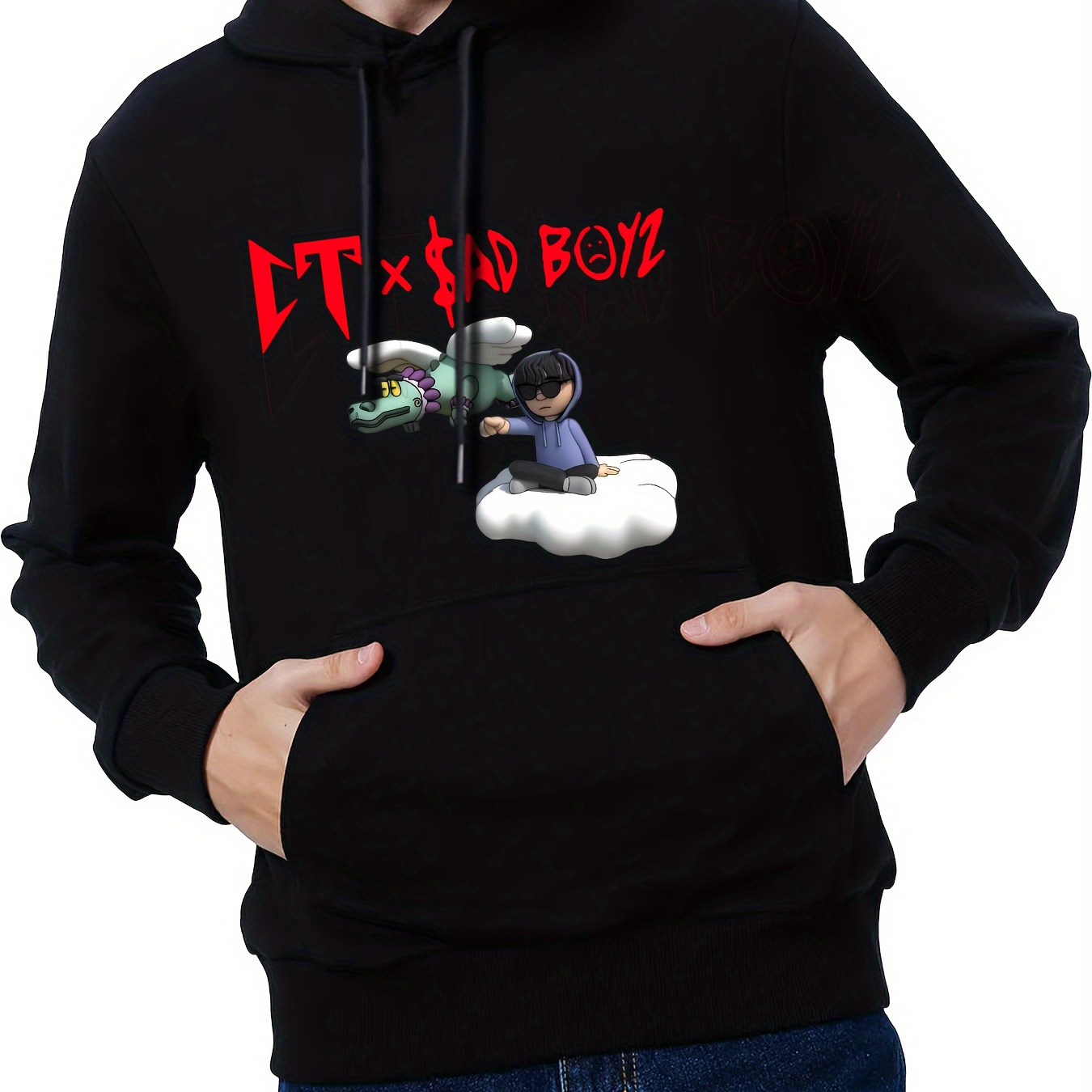 

Cartoon Figure And Letter Print Men's Hoodies, Casual Long Sleeve Hooded Sweatshirts With Kangaroo Pockets, Hoodie Tops For Spring Autumn Men's Clothing