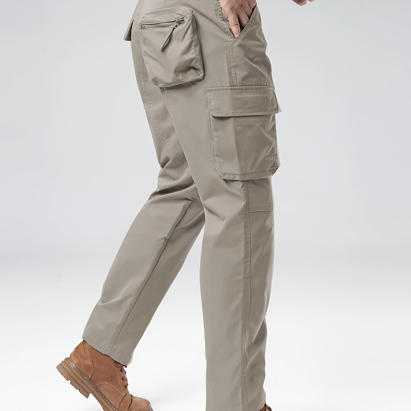 

Men's Multi-pocket Cargo Pants - Gray, Straight , Polyester Fabric, Casual & , Belt Not Included, Use Pants | | Smooth Texture