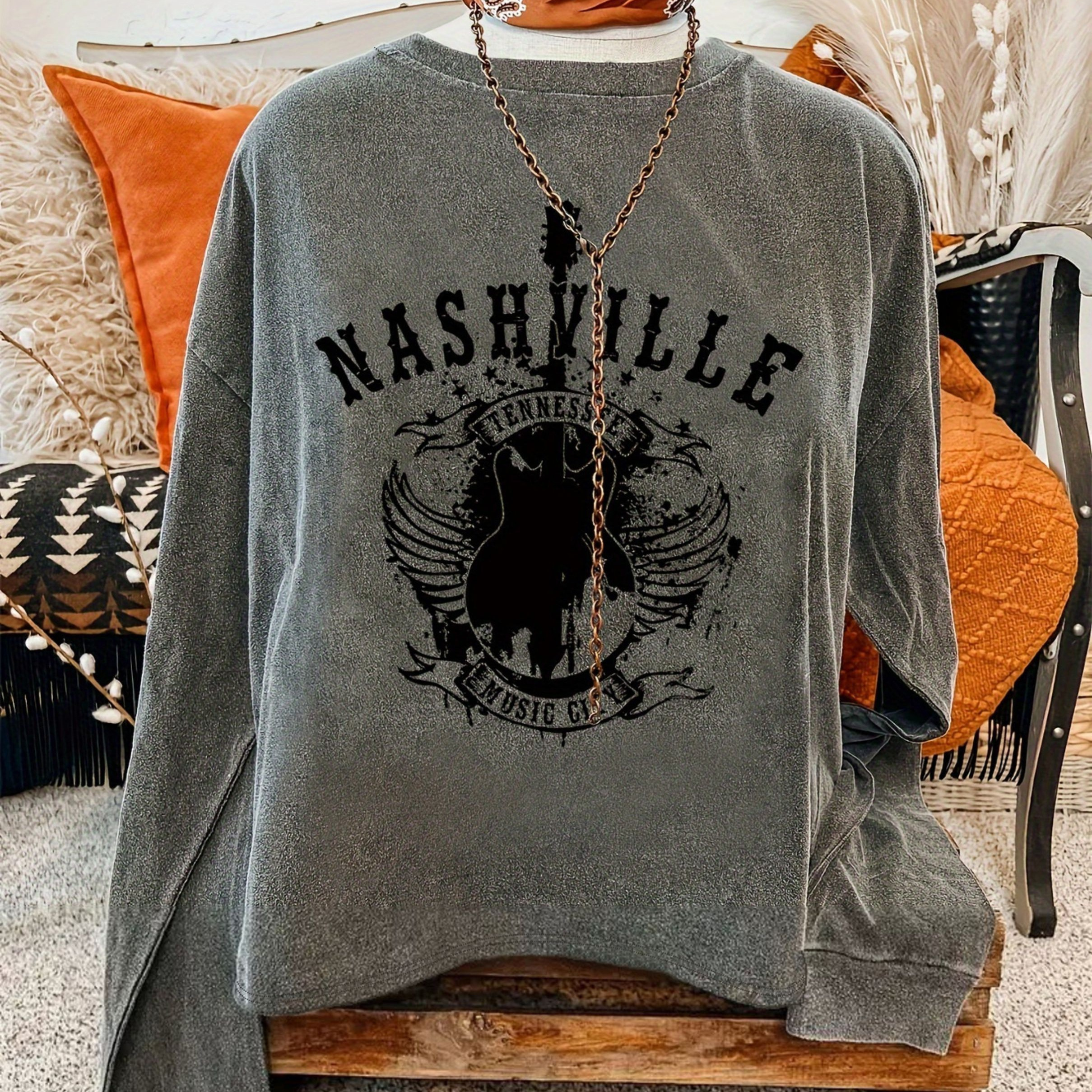 

Nashville Crew Neck Sweatshirt, 100% Polyester Knit Fabric, Long Sleeve Pullover For