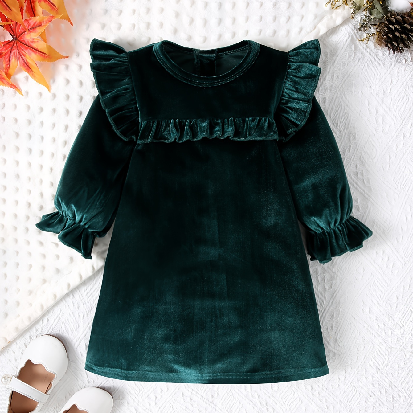 Velvet Baby Dress Design Girls' Trim Button-back Sleeve Korean Velvet Dress  Kids' Fashion Temu United Arab Emirates