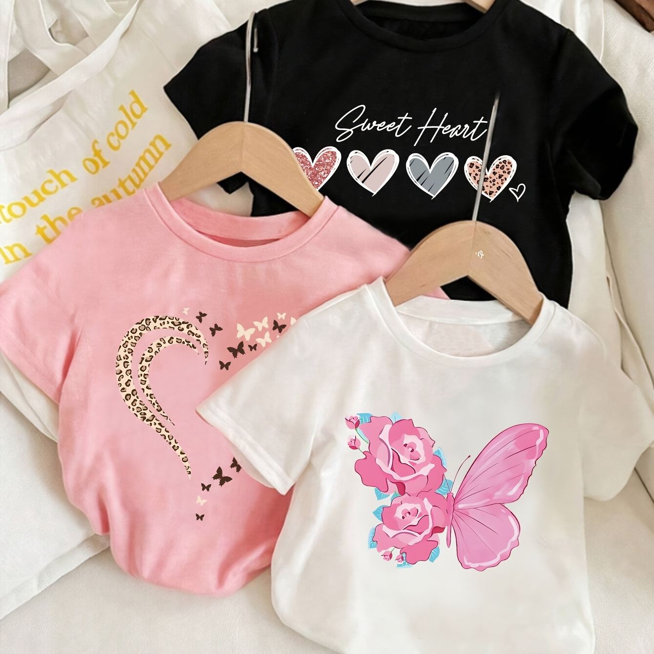 

3pcs "valentine's Day" "ramadan" Leopard Letters & Print Fashionable Girls' Casual T-shirts