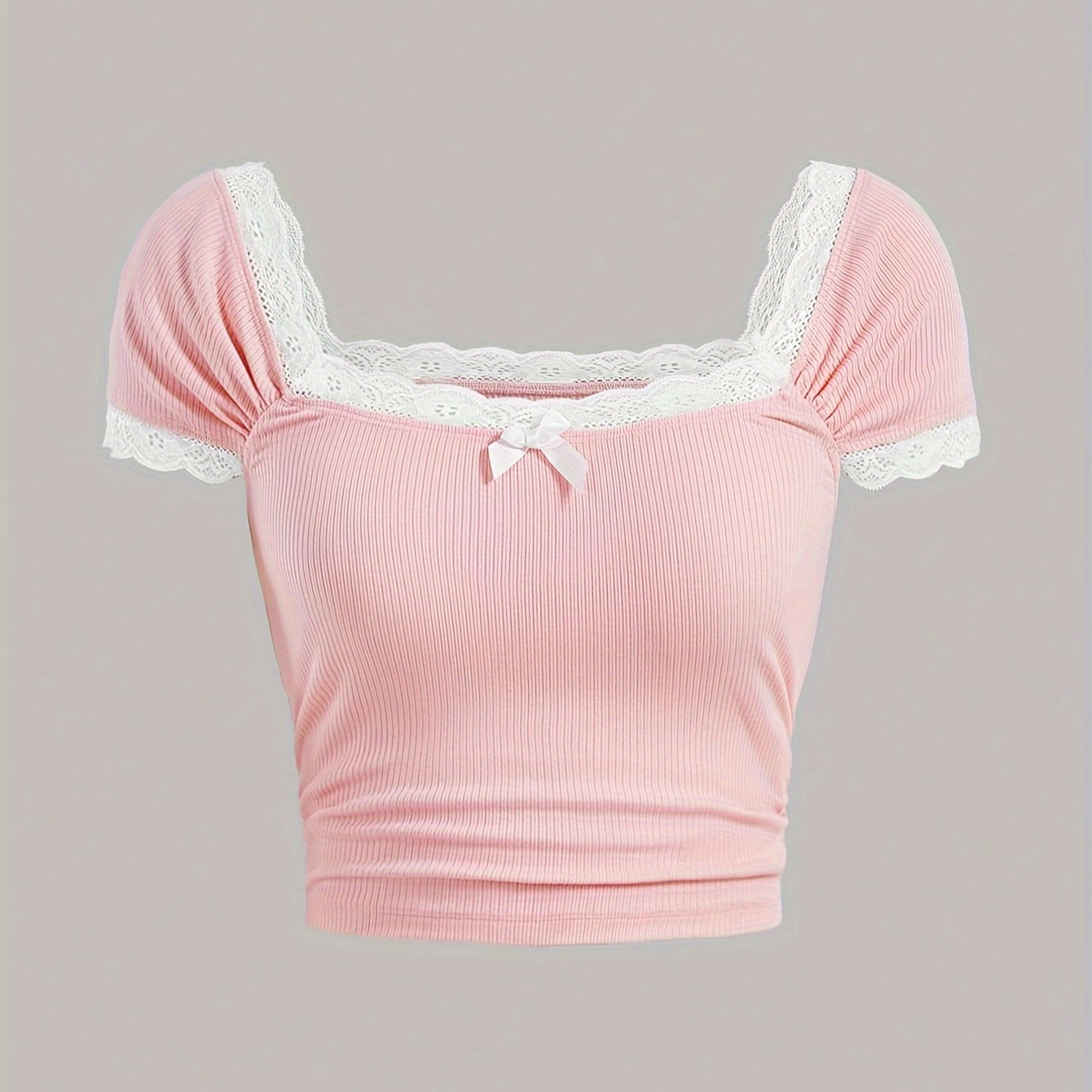 

Girls Casual Fashion Lace Bow Neck Sweet Tee