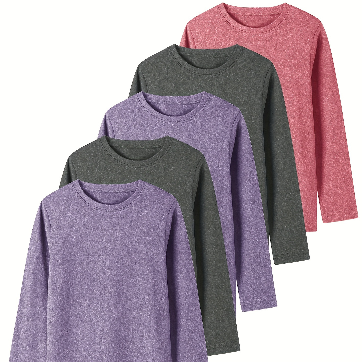 

5pcs, Women's Casual Sport T-shirt, Round Neck, Long Sleeve, Solid Color, Top, Women' And Autumn Wear