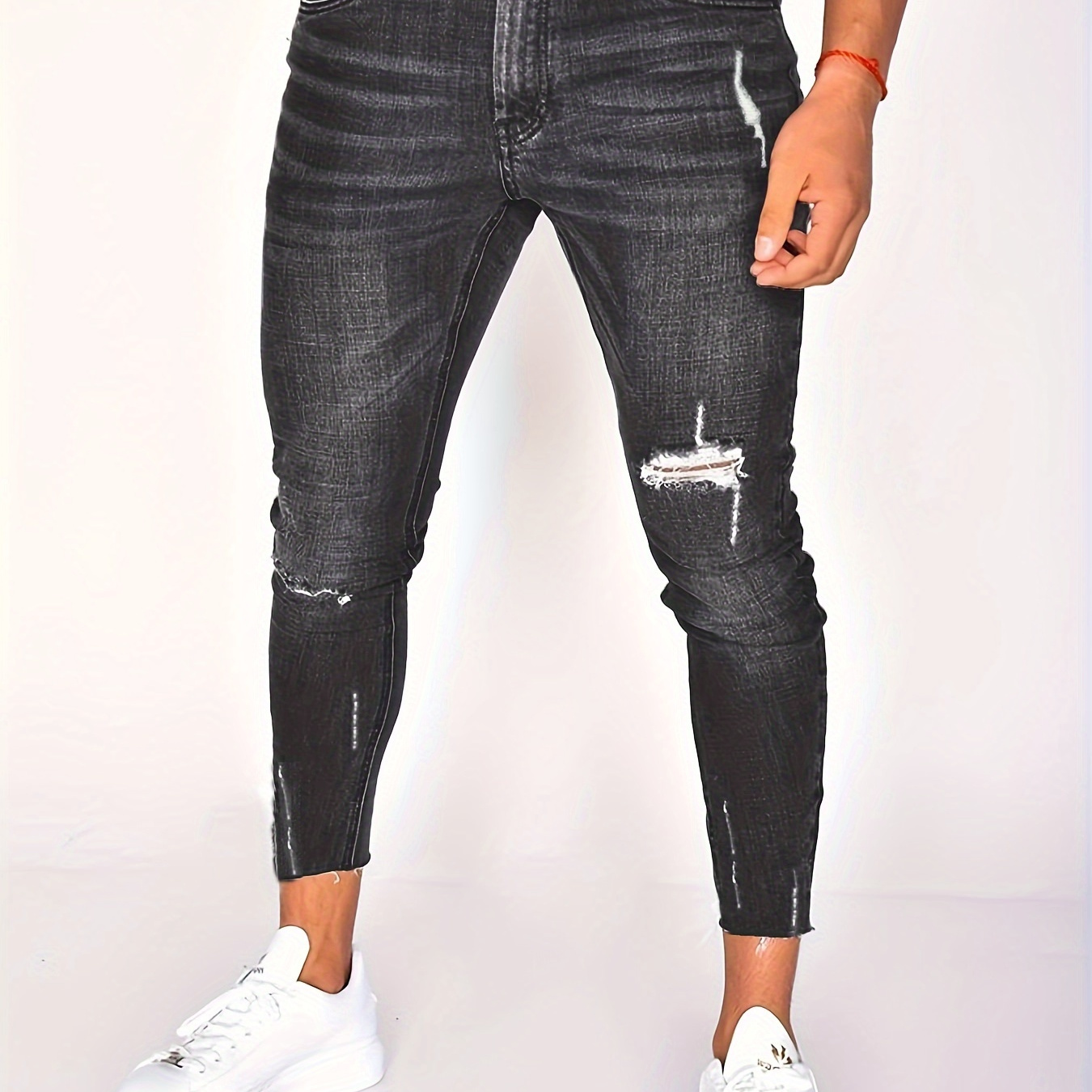 

Fashionable Design Men's Distressed And Ripped Skinny Fit Cotton Blend Denim Jeans, Stylish And Trendy Pants For Street And Daily Leisurewear