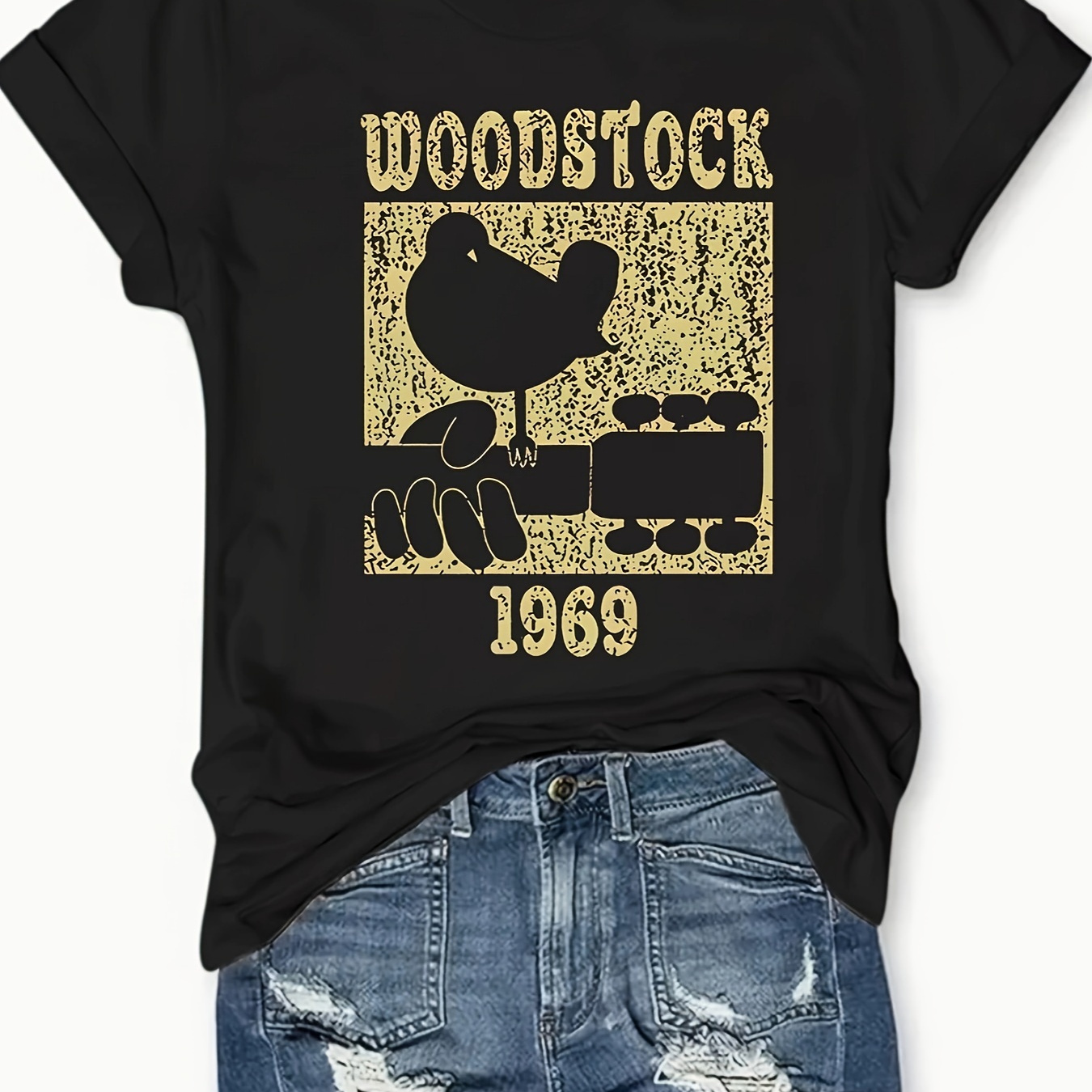 

1969 Print Crew Neck T-shirt, Casual Short Sleeve Top For Spring & Summer, Women's Clothing
