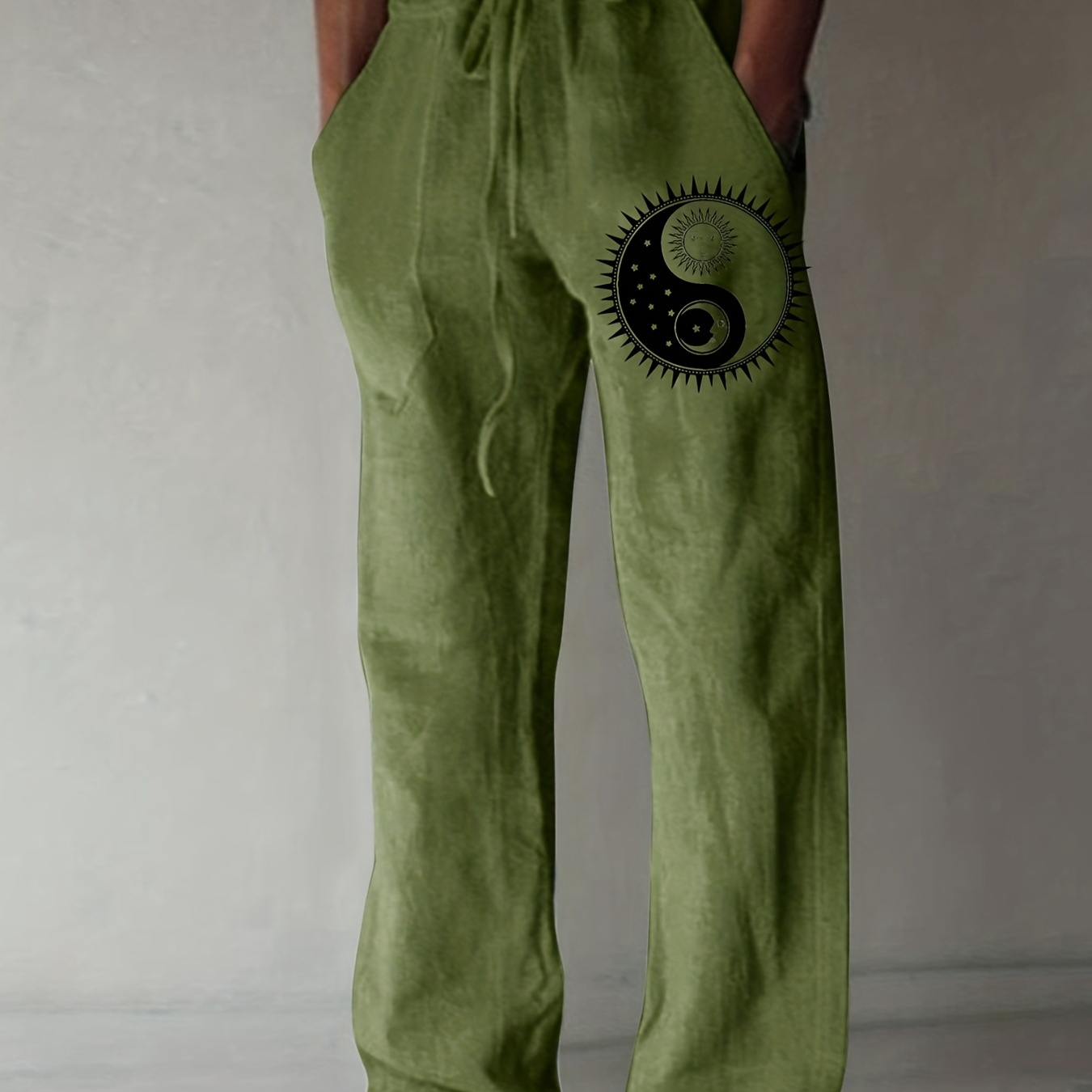 Patrón De Yin Yang De Día Y Noche Pantalones De Algodón Gráfico Sueltos De  Tela Tejida Casual Con Cordón, Ropa De Hombre Para Primavera Verano