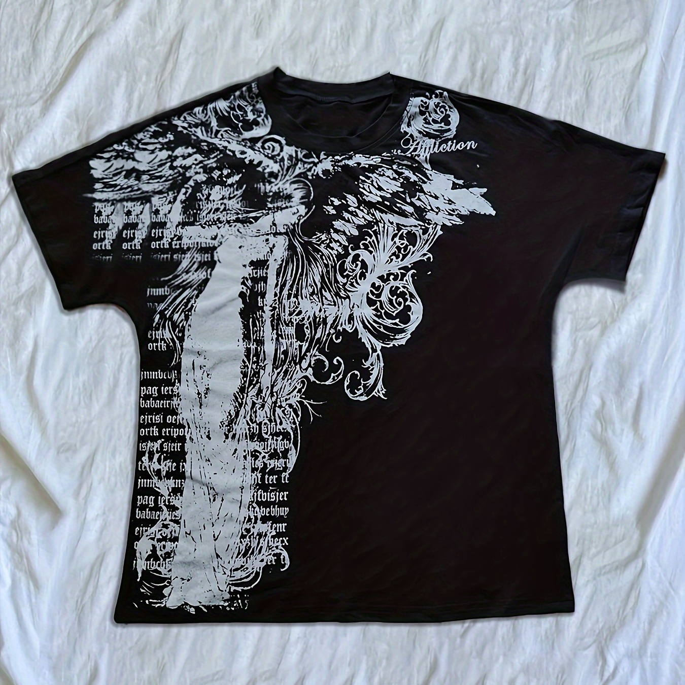 

Y2k-inspired Hand-painted Graphic Tee For Women - Stretchy & Machine Washable, Crew Neck With Drop Shoulder Sleeves