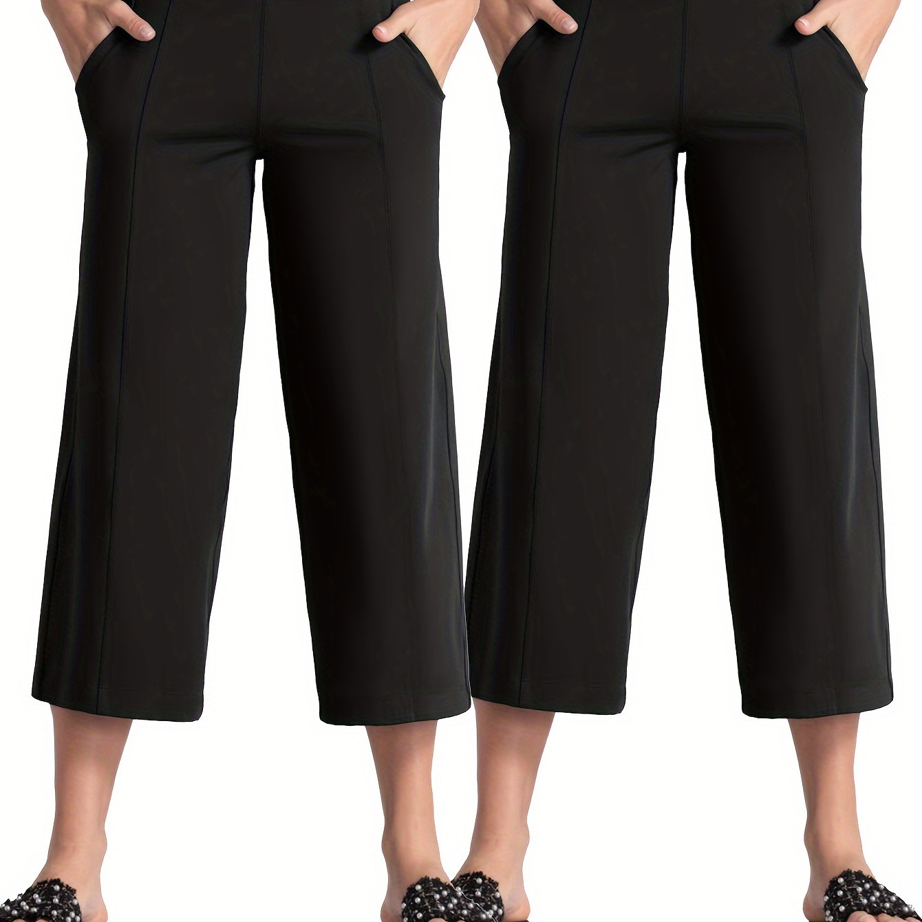 

2pcs Womens' Yoga Pants With Pockets And Tummy Control High Waist In Flare