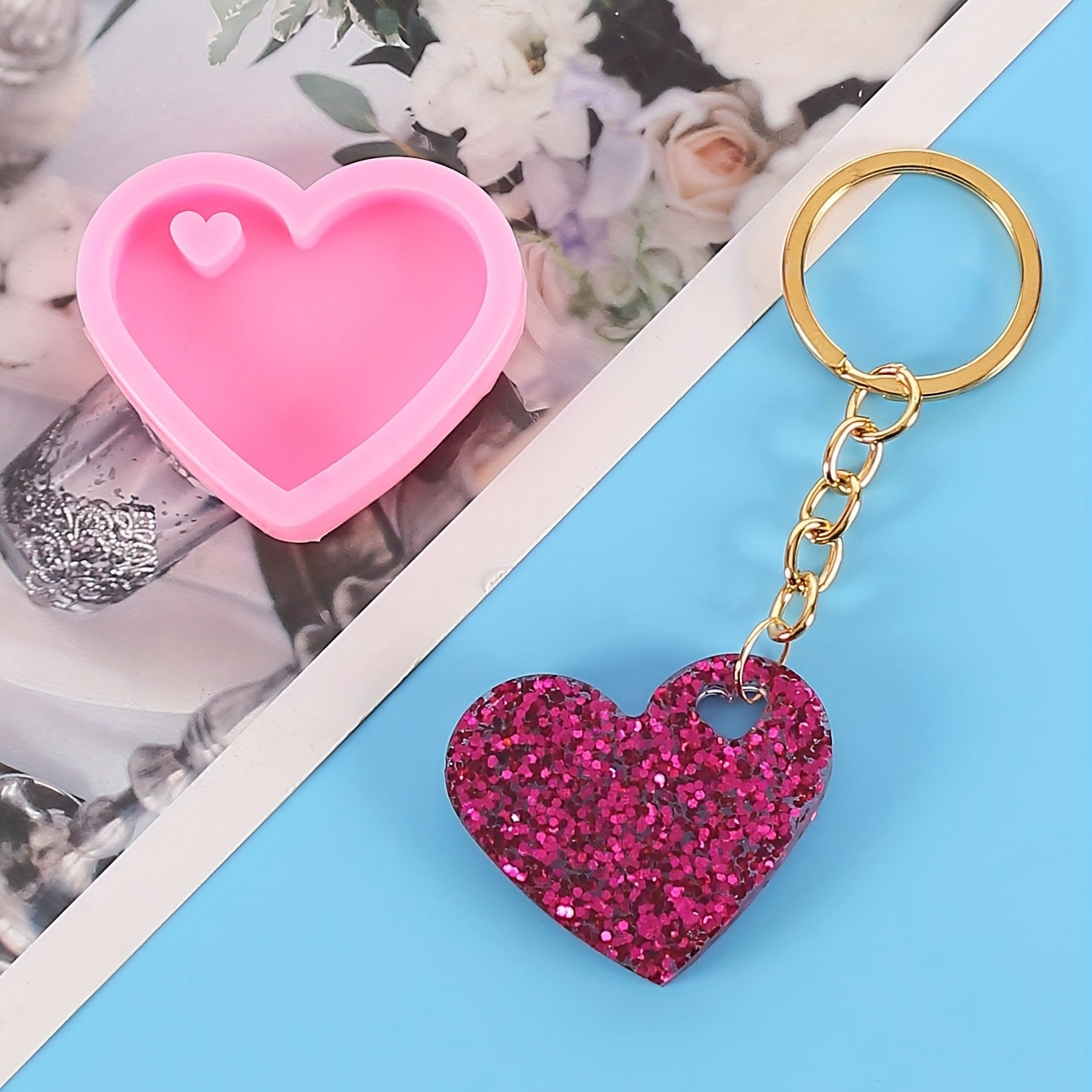 Heart Shape Resin Molds Keychain Charms Mold Silicone Heart Epoxy Mold