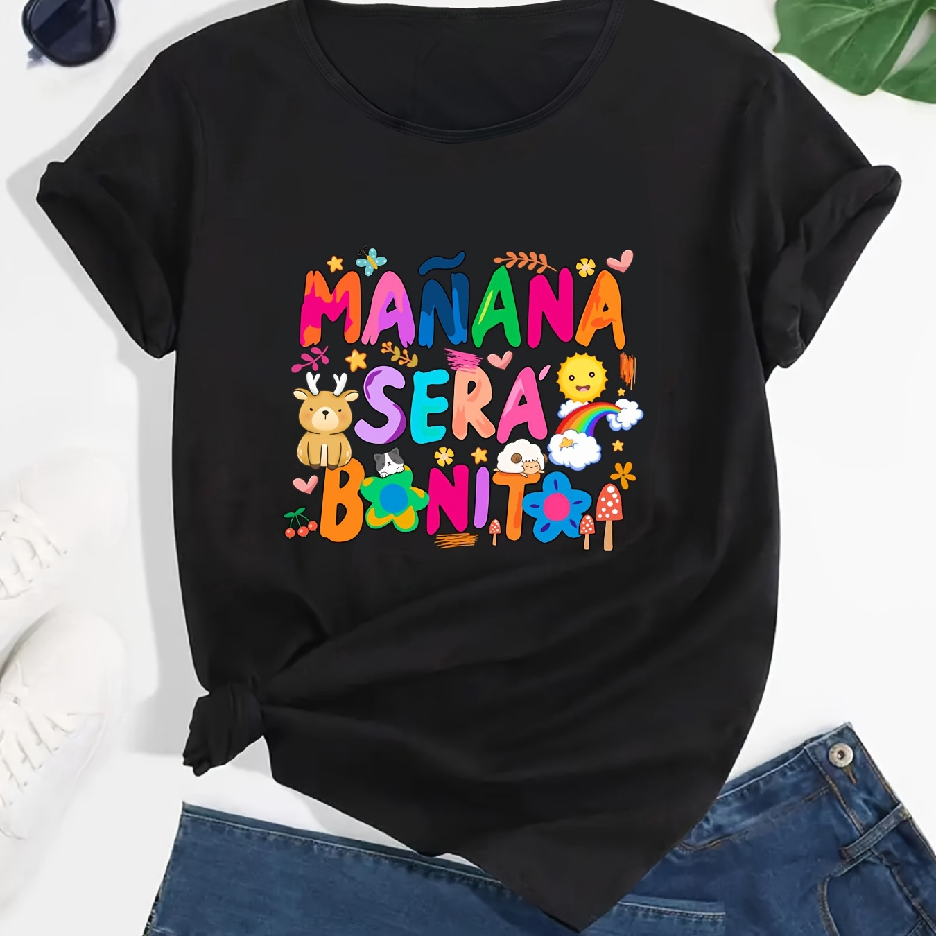 

Colorful Graffiti Print T-shirt, Crew Neck Short Sleeve T-shirt, Casual Sport Tops, Women's Clothing