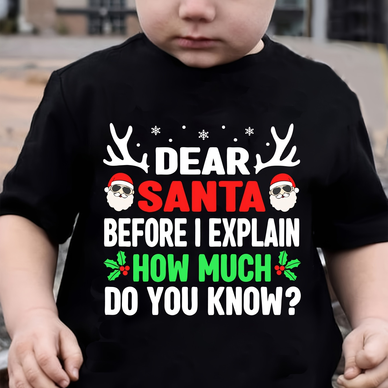 

Christmas Boy T-shirt: Santa Letter , Round Neck Short Sleeve Top For Kids