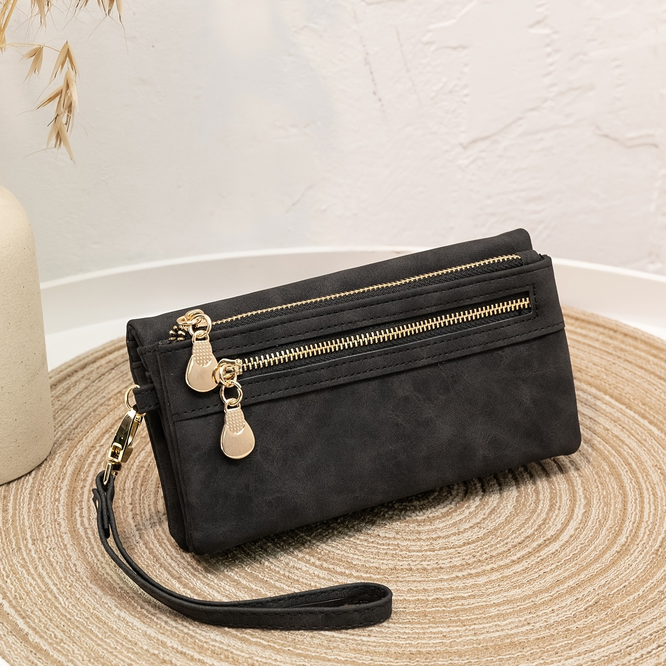 Simple Casual Long Purse Clutch Zipper Bag Multifunctional Wallet With ...