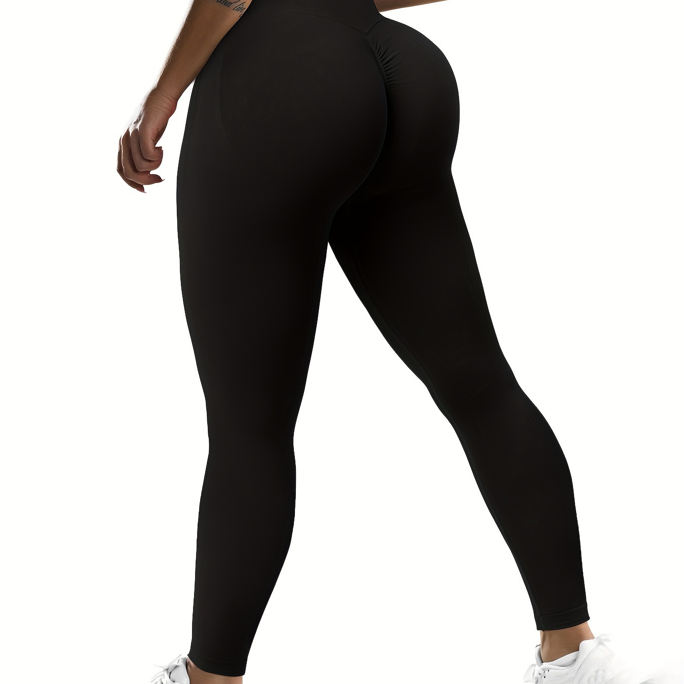 

Women's High Waist Yoga Pants, Solid Color Basic Leggings, Stretchy Comfortable Fitness Training Sports Tights, Athletic Activewear For Women Wide Waistband