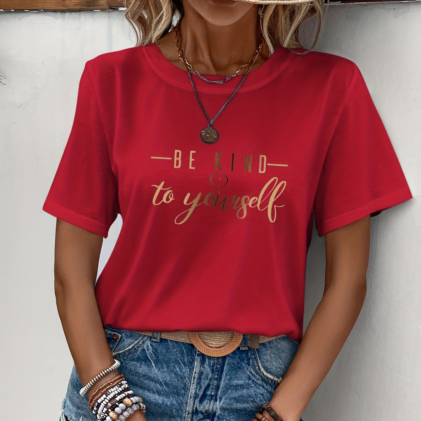 

Letter Print T-shirt, Casual Short Sleeve Crew Neck Top For Spring & Summer, Women's Clothing