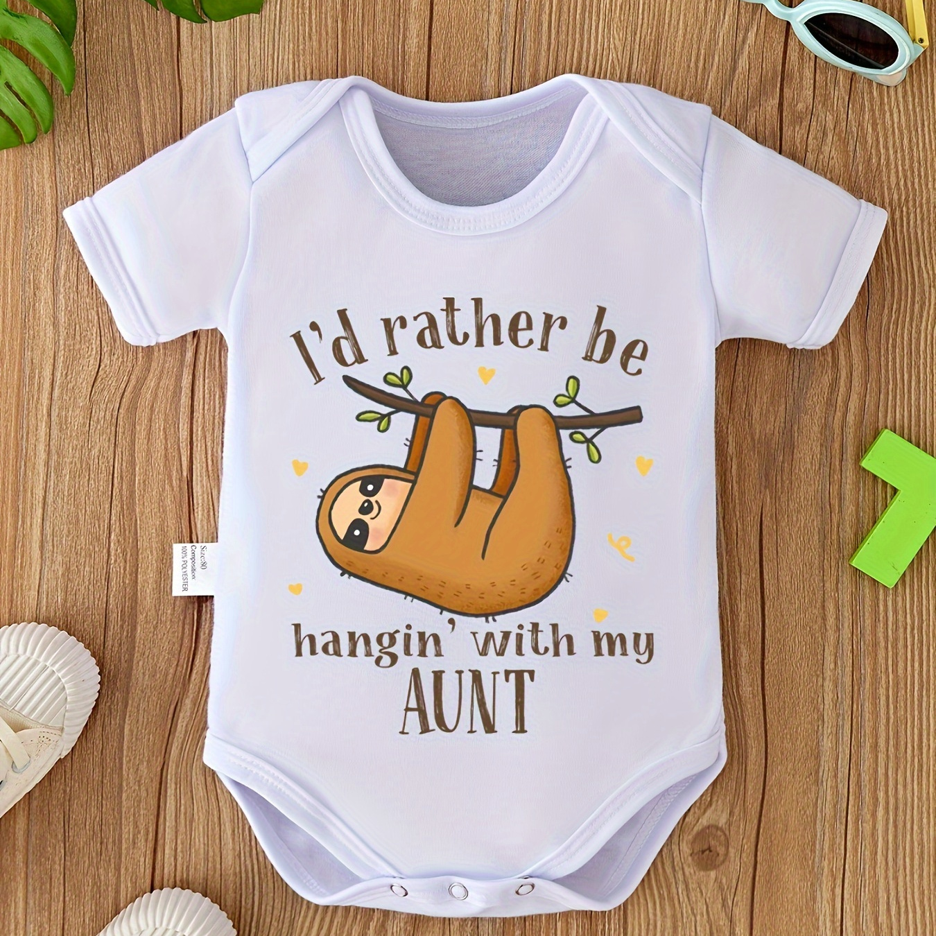 

Infant's "i'd Rather Be Hanging' With My Aunt" Sloth Print Bodysuit, Comfy Short Sleeve Onesie, Baby Boy's Clothing, As Pregnancy Gift