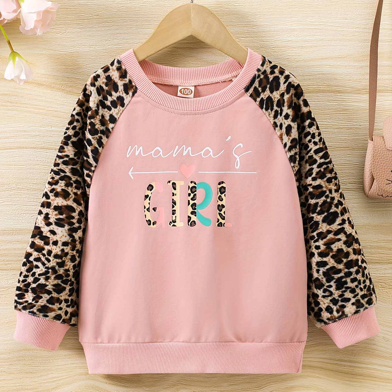 ''Mama's Girl'' Reglan Leopard Printed Trendy Knit Pullover Tops, Toddler Girls Clothes For Spring Fall And Winter