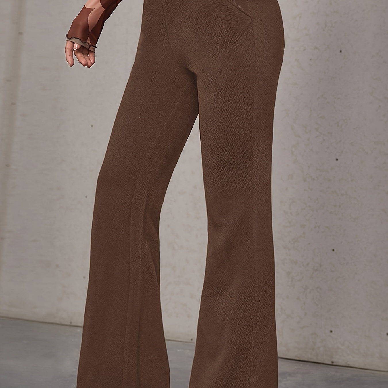 

Solid Color Slant Pockets Flare Leg Pants, Casual & High Waist Pants For , Women's Clothing