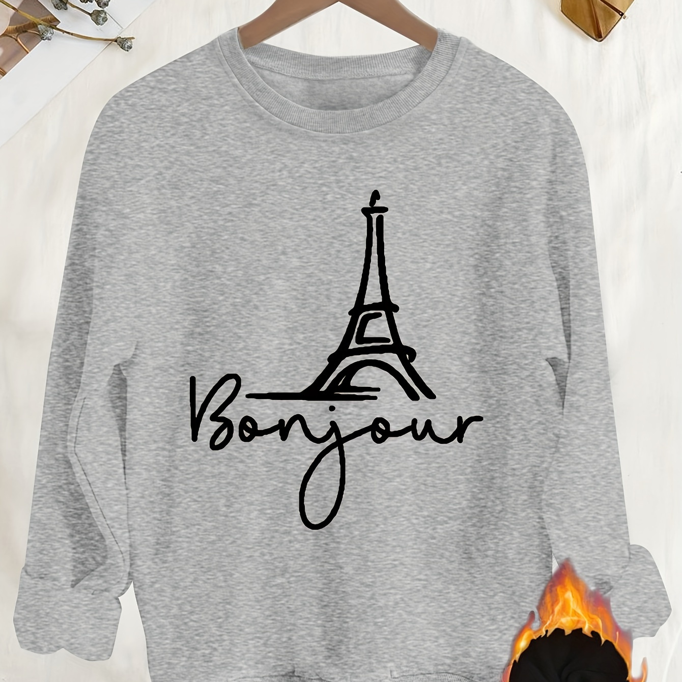 

Eiffel Tower Print Sweatshirt, Crew Neck Casual Sweatshirt For Winter & Fall, Women's Clothing