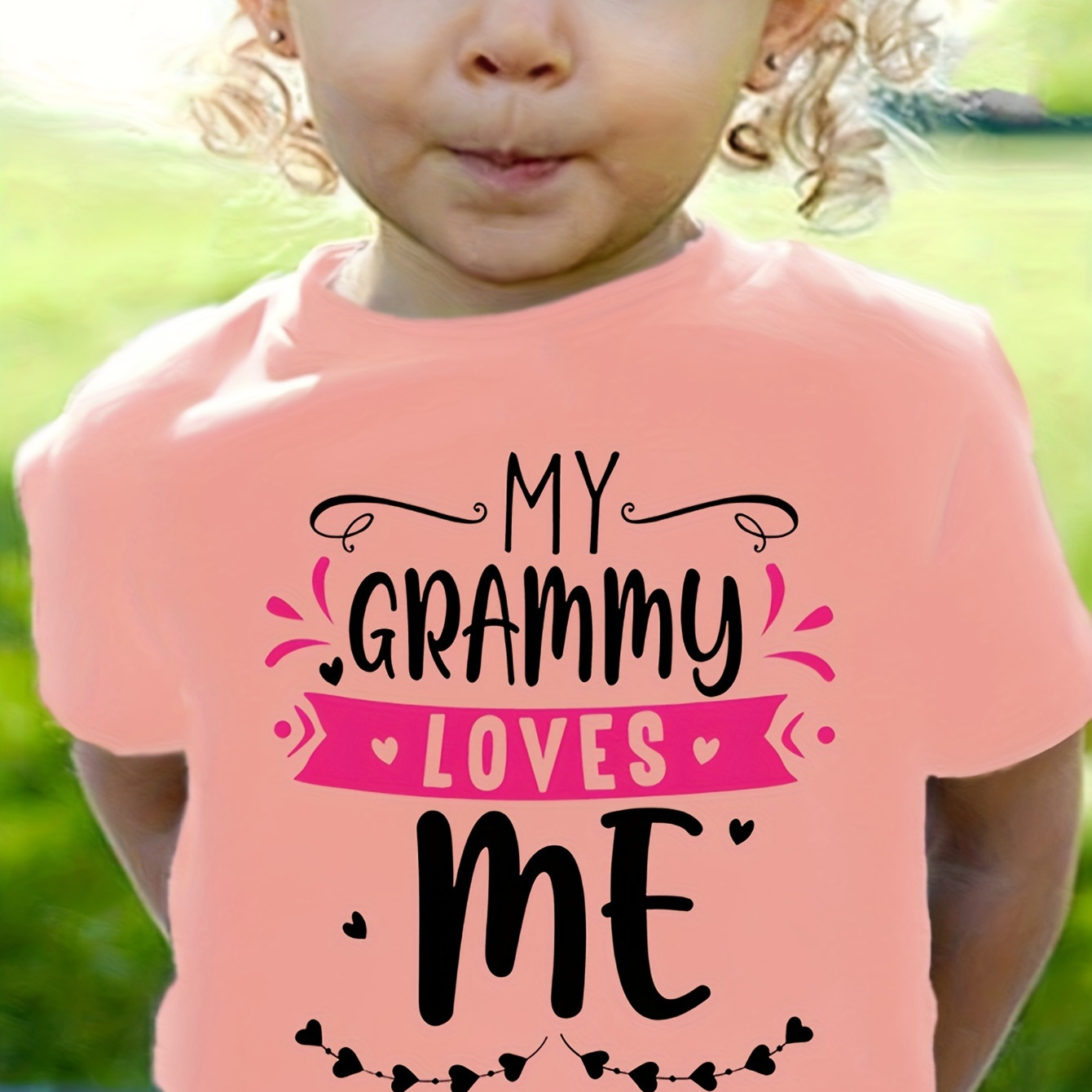 

Grammy Love Me Print Girl's Crew Neck Comfy Top Short Sleeve T-shirt For Spring Summer