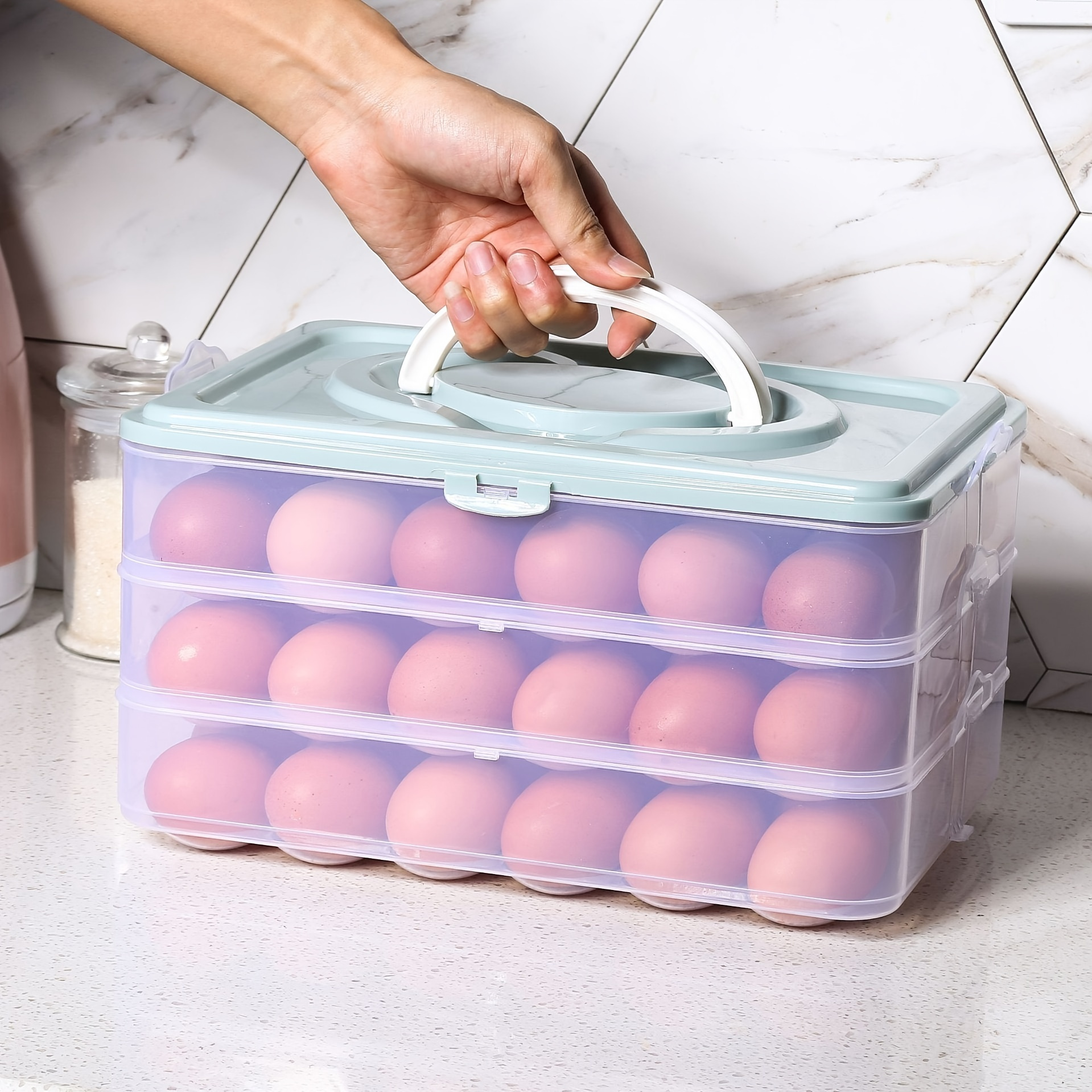 3 Layer Stackable Plastic Egg Holder, BPA-Free Plastic Egg Holders With Lid For Refrigerator, Deviled Egg Storage Tray/Drawer For Fridge, Kitchen And Tableware