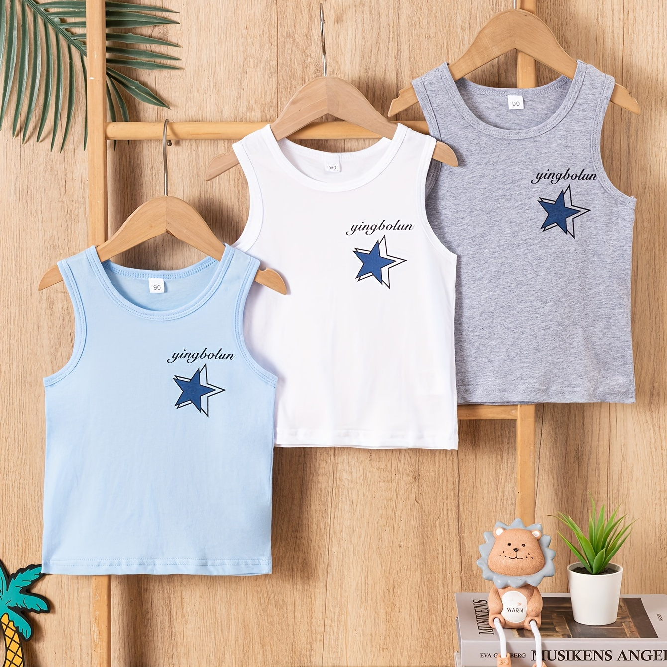 

3pcs Boy's Star Pattern Cute Vest, 100% Cotton Comfortable Soft Breathable Loose Summer Outdoor Tank Top
