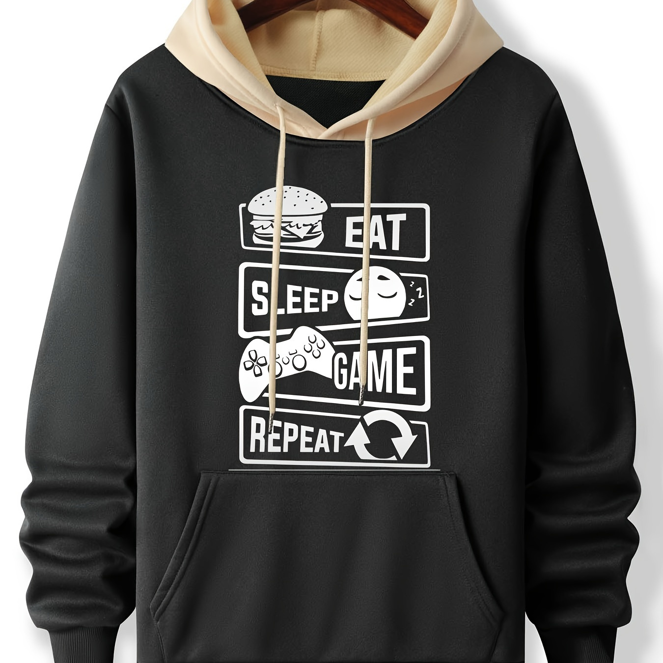 

eat, Sleep, Game, " Novelty Letter Print Hoodie - Men' Casual Long Sleeve Sweatshirt With Hood