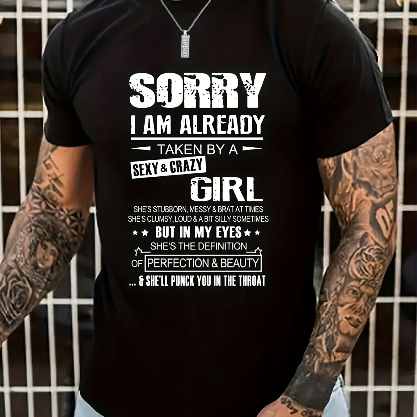 

'sorry I Am Already Taken By Sexy& Crazy Guy' Casual Round Neck T-shirts, Short Sleeves Comfortable Tops, Men's Clothing For Summer