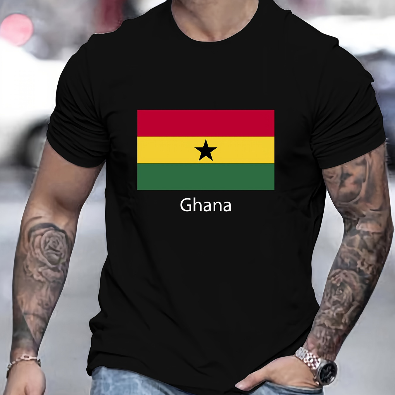 

Ghana Flag Pattern Print Tee Shirt, Tees For Men, Casual Short Sleeve T-shirt For Summer