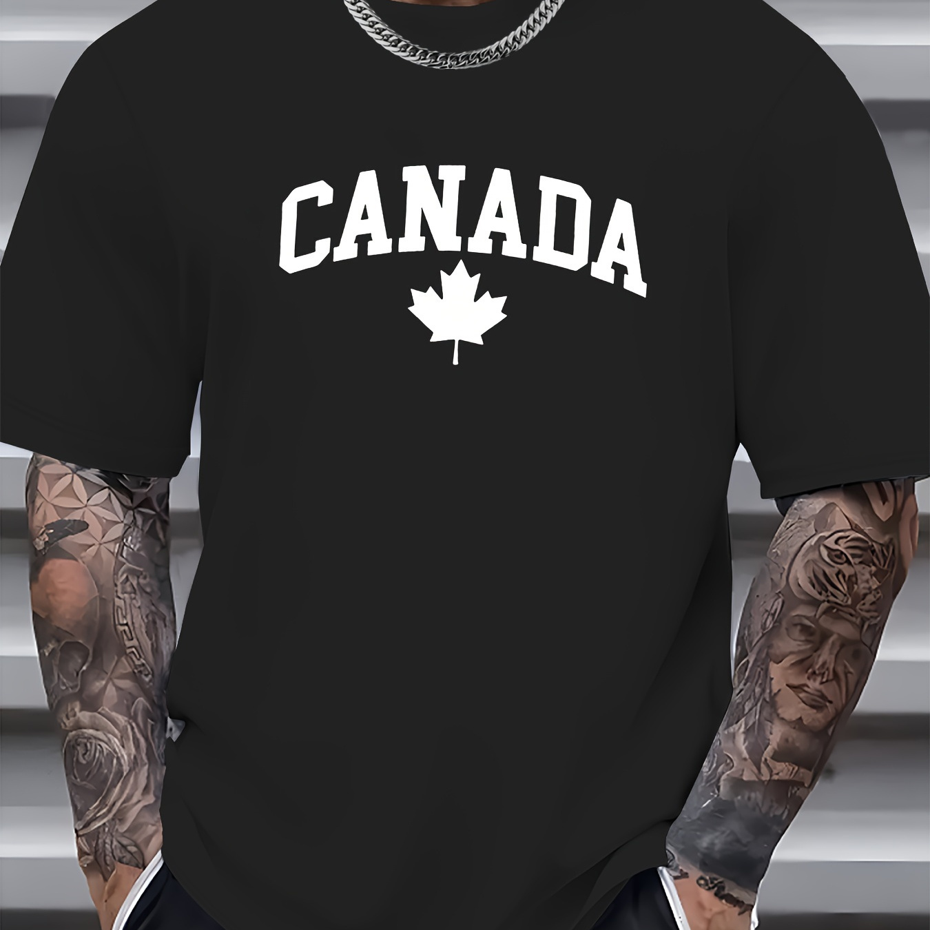 

Canada Letter Graphic Print Men's Creative Top, Casual Short Sleeve Crew Neck T-shirt, Men's Clothing For Summer Outdoor