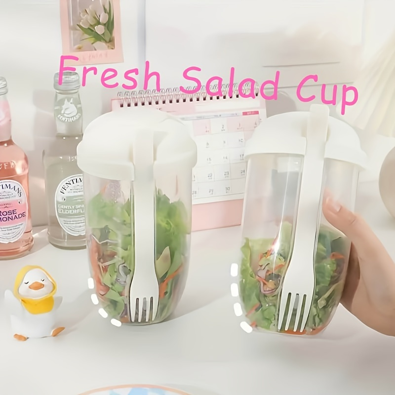 1pc, Salad Cup, Salad Meal Shaker Cup, Plastic Healthy Salad Container  Fork, Salad Dressing Holder, Salad Cup For Picnic Lunch Breakfast, Kitchen  Stuff, Kitchen Gadgets, Back To School Supplies 1000ml/33.8oz