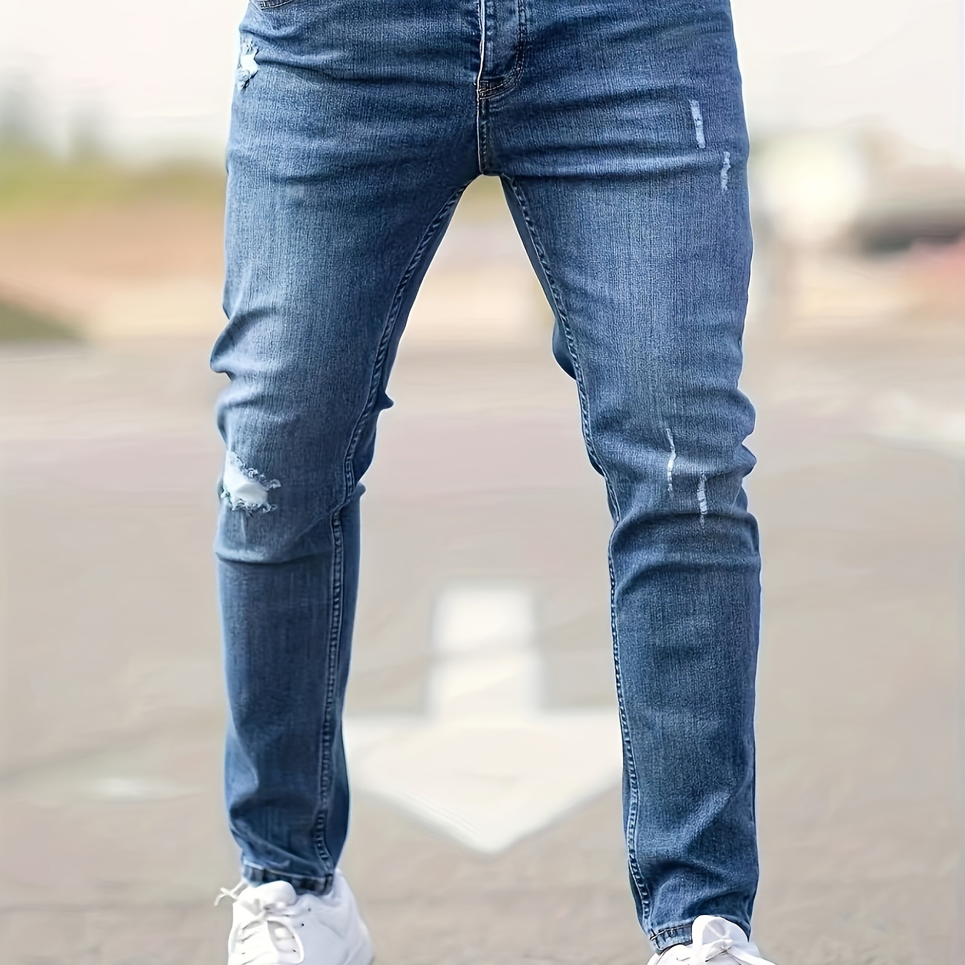

Jeans en Denim Extensible pour Hommes avec Détails Déchirés - Mélange de Coton, Lavable en Machine, Confort Toutes