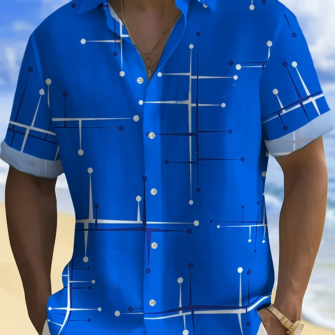 

Men's Casual Lapel Collar Graphic T-shirt With Stylish Strip And Polka Dot For Summer Outdoors, Pool, Holiday