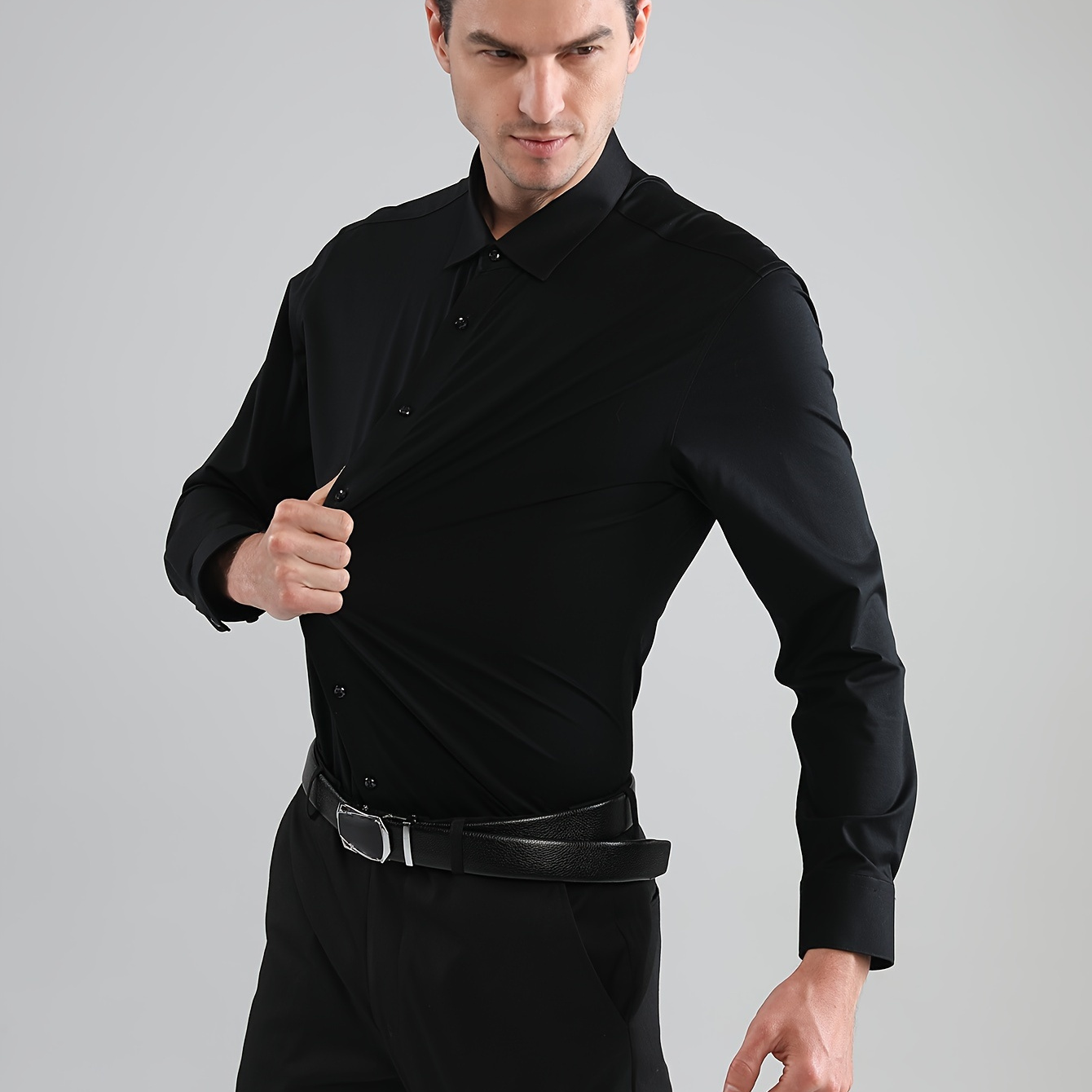 

Mens Mature Basic Soft Turndown Collar Shirt, Male Clothes For Spring And Summer, Business And Formal Occasions