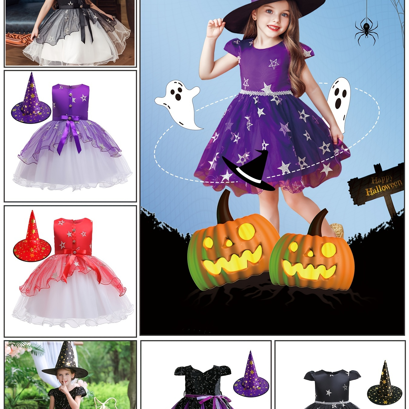 Fantasia Bruxa Infantil Halloween vestido e chapéu 2 cores a pronta entrega