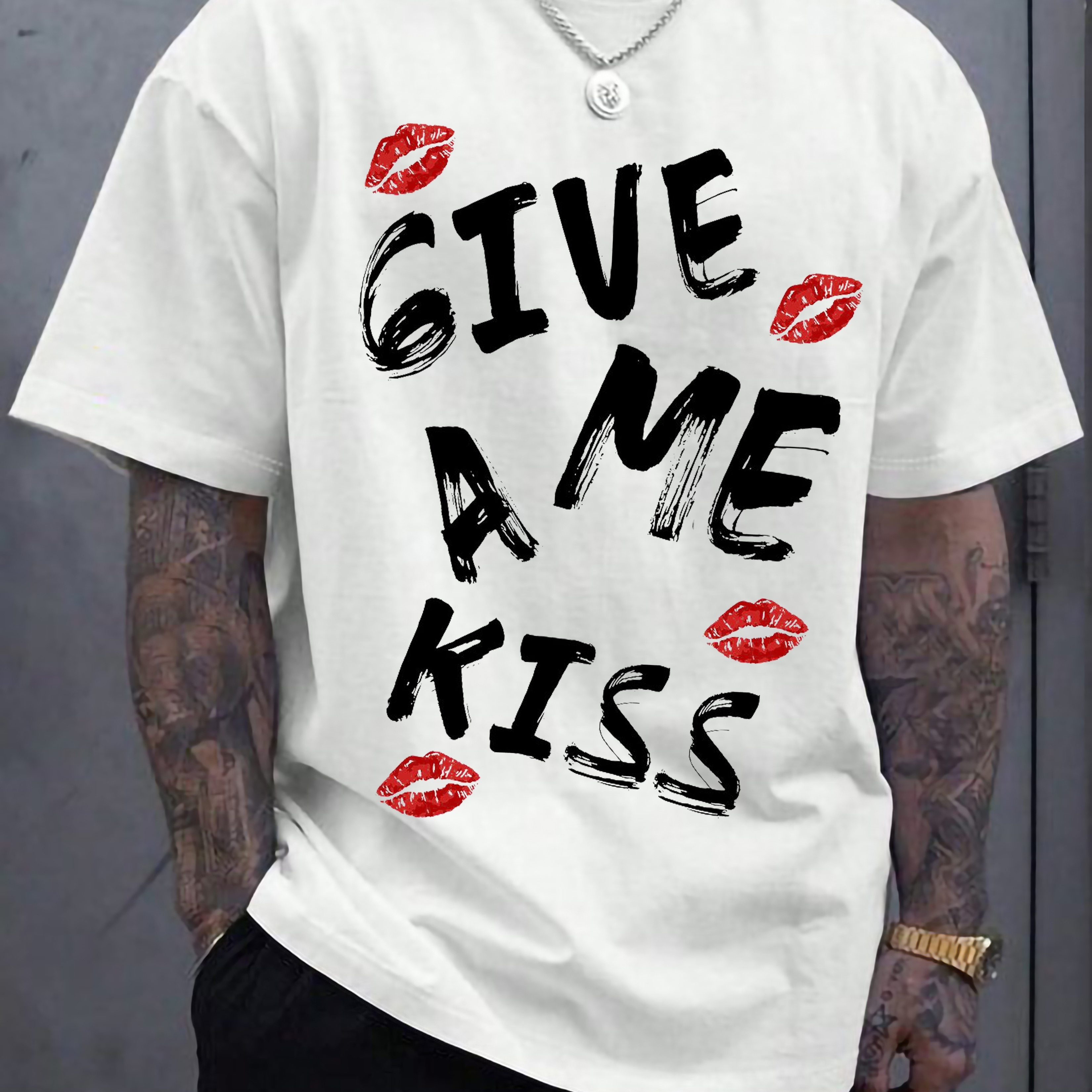 

Give Ame Kiss Classic California Printed Pure Cotton T-shirt Or Men, 180g Fabric, Short Sleeved, Fashionable, Casual, Loose, Comfortable, Breathable Round Neck Pullover T-shirt