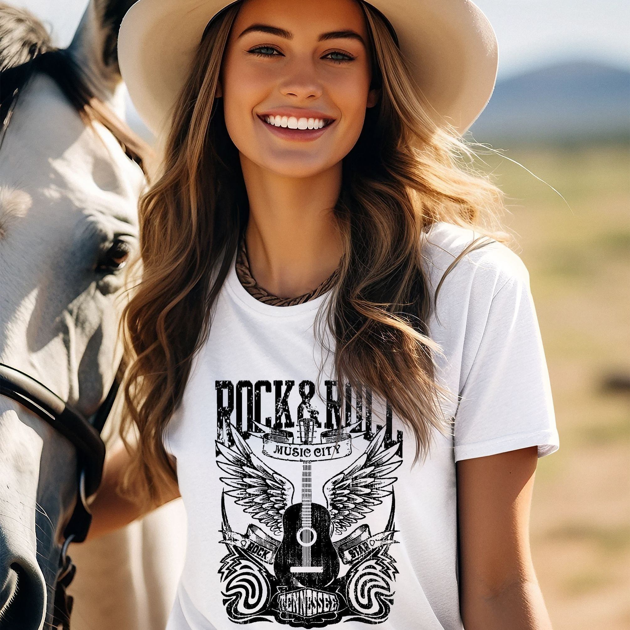 

Rock Print Crew Neck T-shirt, Casual Short Sleeve Top For Spring & Summer, Women's Clothing