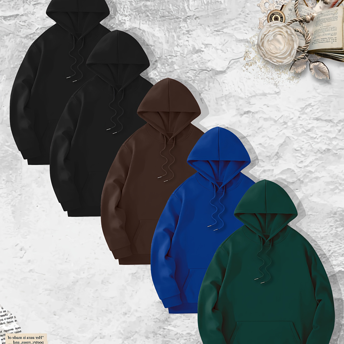 

5pcs Cool Hoodies Set For Men, Men's Casual Basic Solid Hooded Sweatshirt Streetwear For Winter Fall, As Gifts