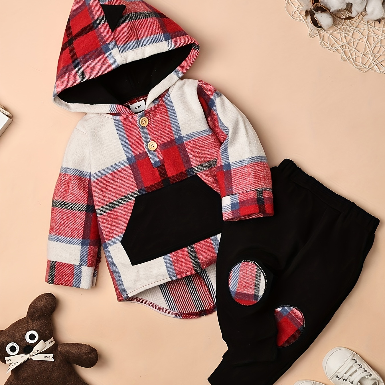 

Toddler Boy Clothes Baby Boys Outfits, Plaid Dinosaur Hoodie Hooded Sweatshirt Fall Winter Outfits Long Sleeve Tops Pocket Pants Set 2pcs 6 Months - 5 Years Old Random Fashion Print